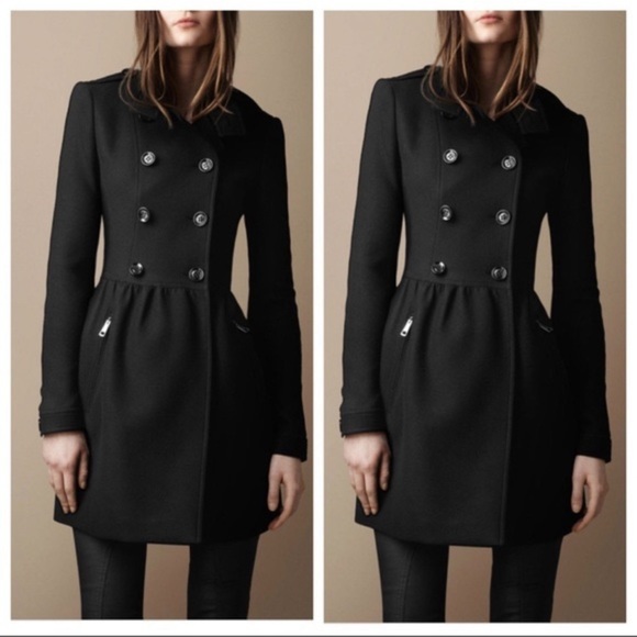 Burberry Camel Tan Brown Wool Peplum Double Breasted Coat Size 8 - Picture 2 of 15